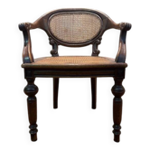 Fauteuil de bureau Napoleon III en chêne et cannage
