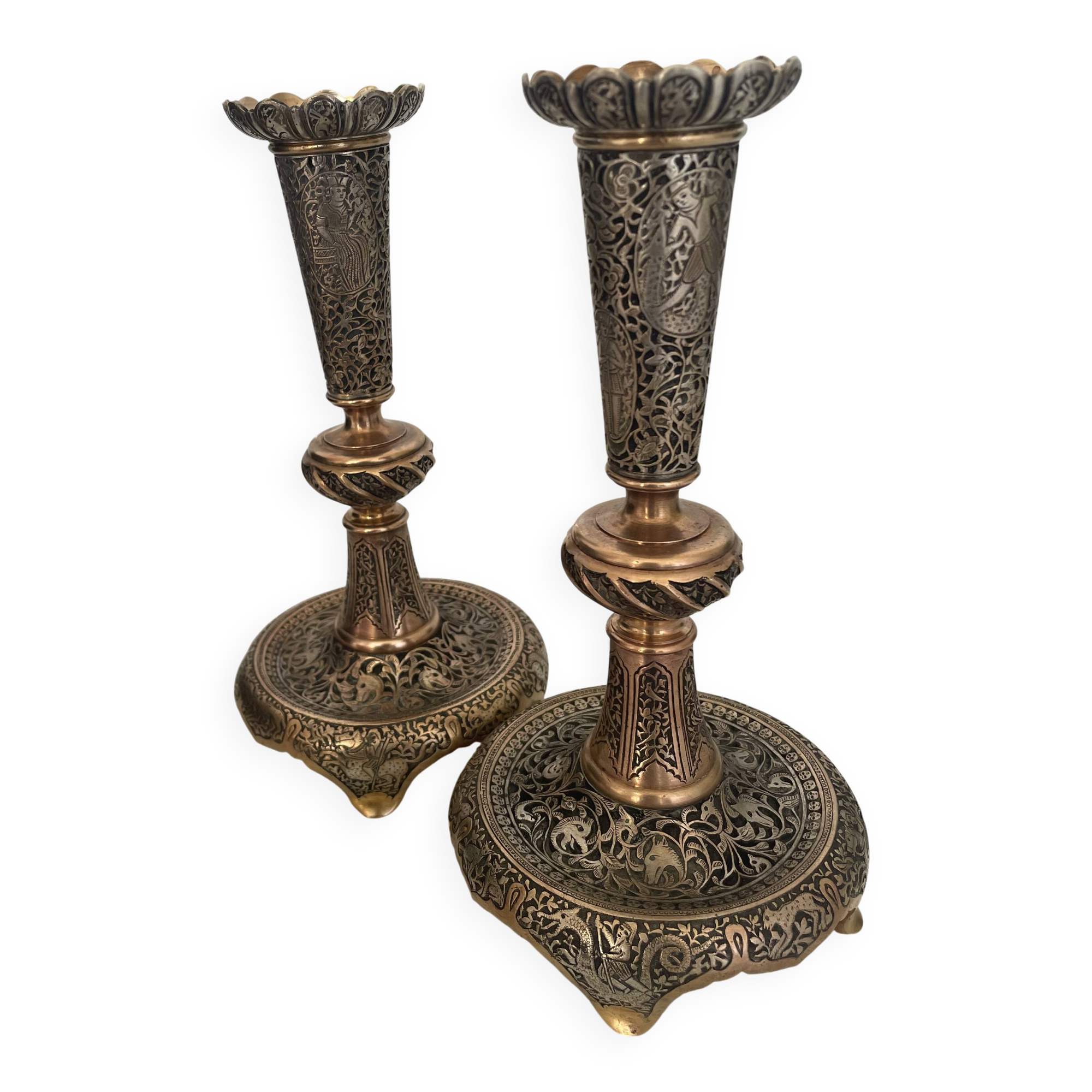 Paire de bougeoirs persans, style kadjar, début XXe