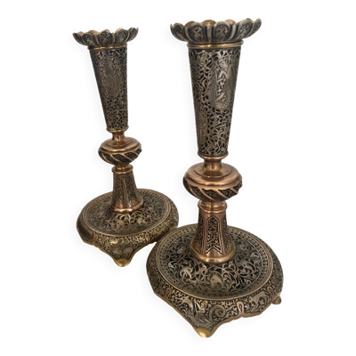 Paire de bougeoirs persans, style kadjar, début XXe