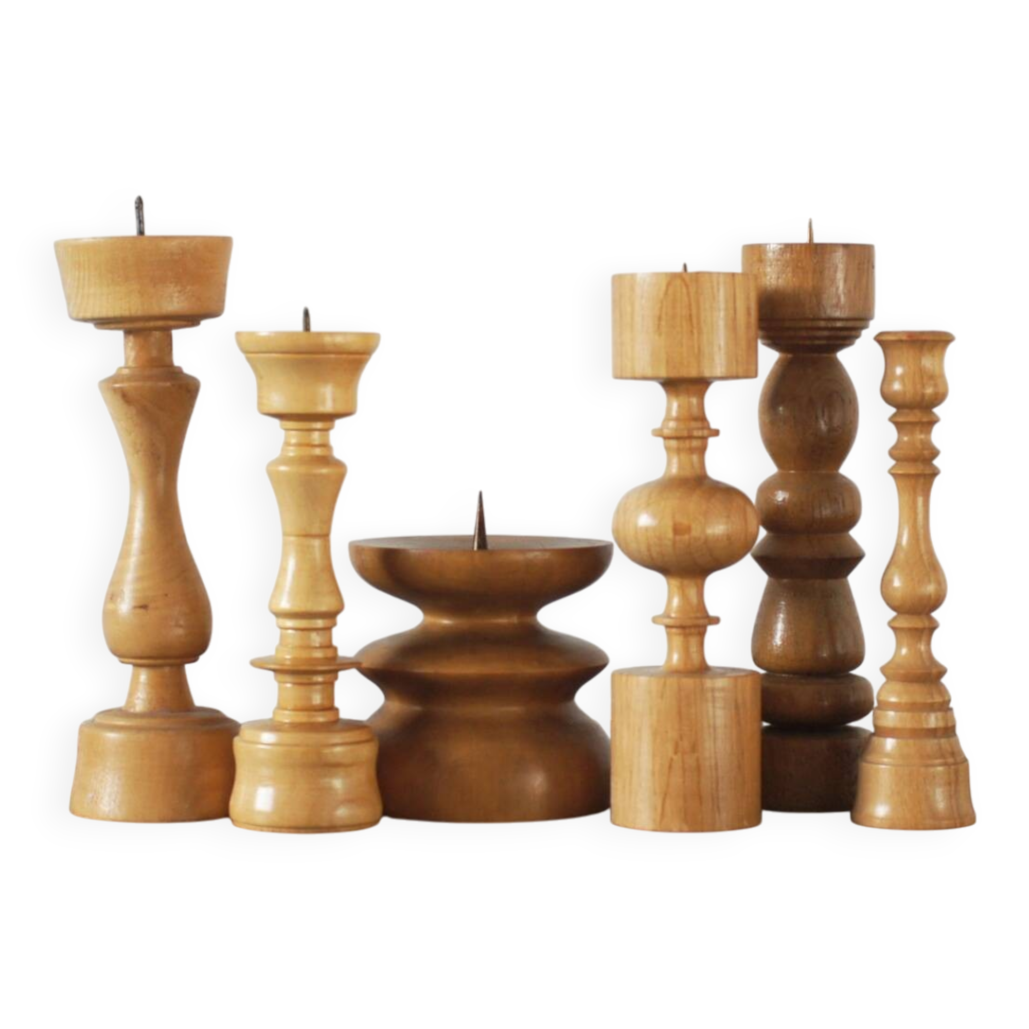 Scandinavian Wooden Candleholders, Set of 6