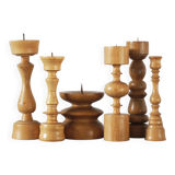Scandinavian Wooden Candleholders, Set of 6