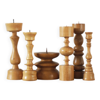 Scandinavian Wooden Candleholders, Set of 6