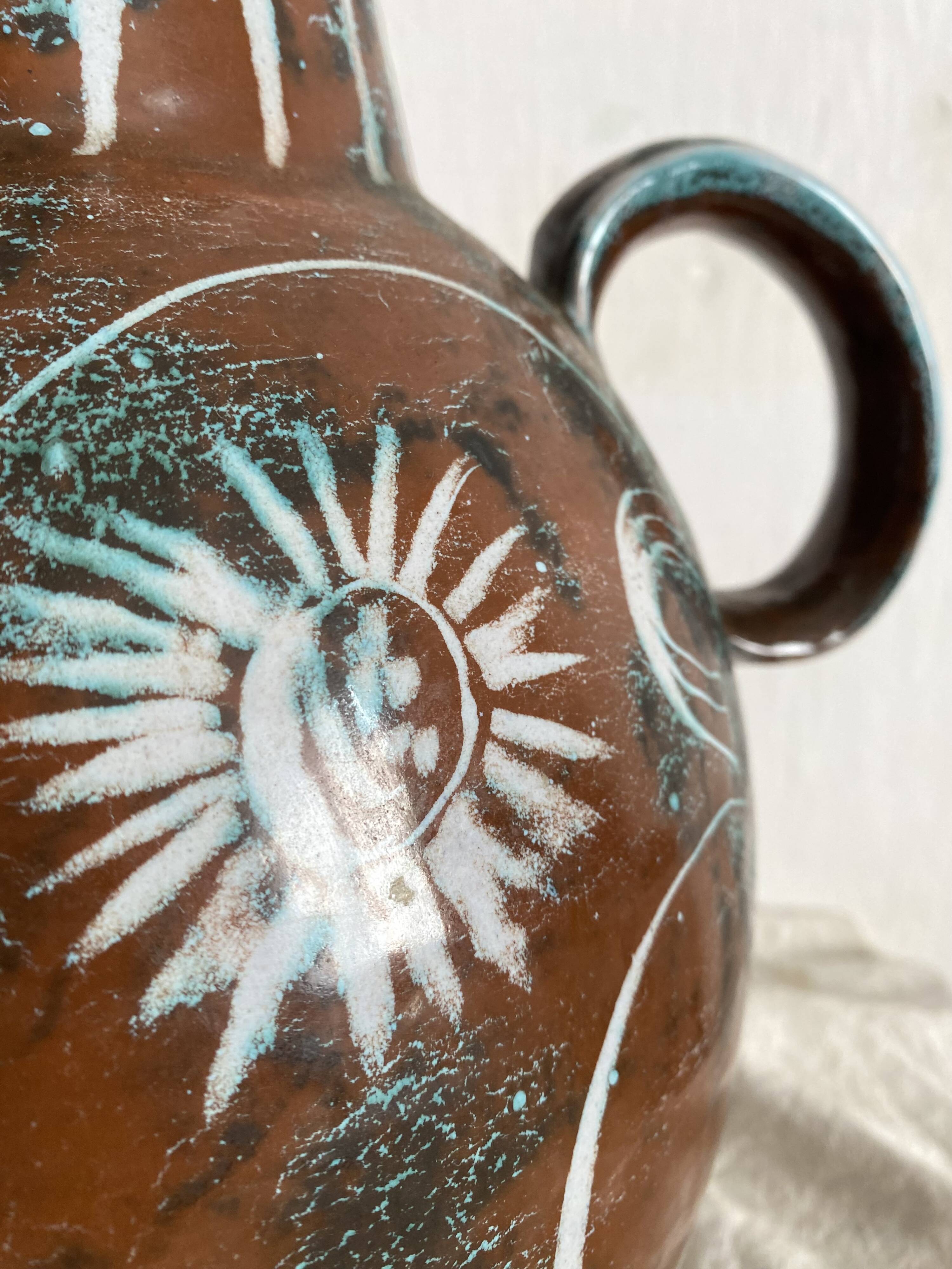 Handmade ceramic vase by Mongolfier, signed Yvon Roy, 1960