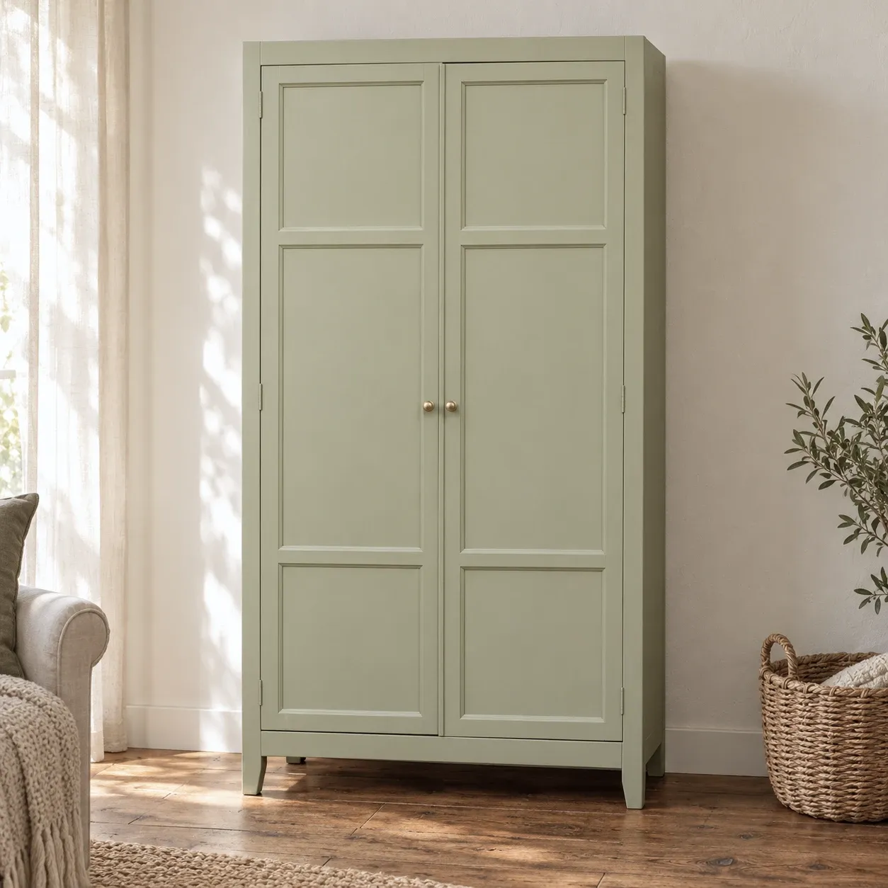 Parisian wardrobe in Clay Green wood – 2 moulded doors – H188 cm