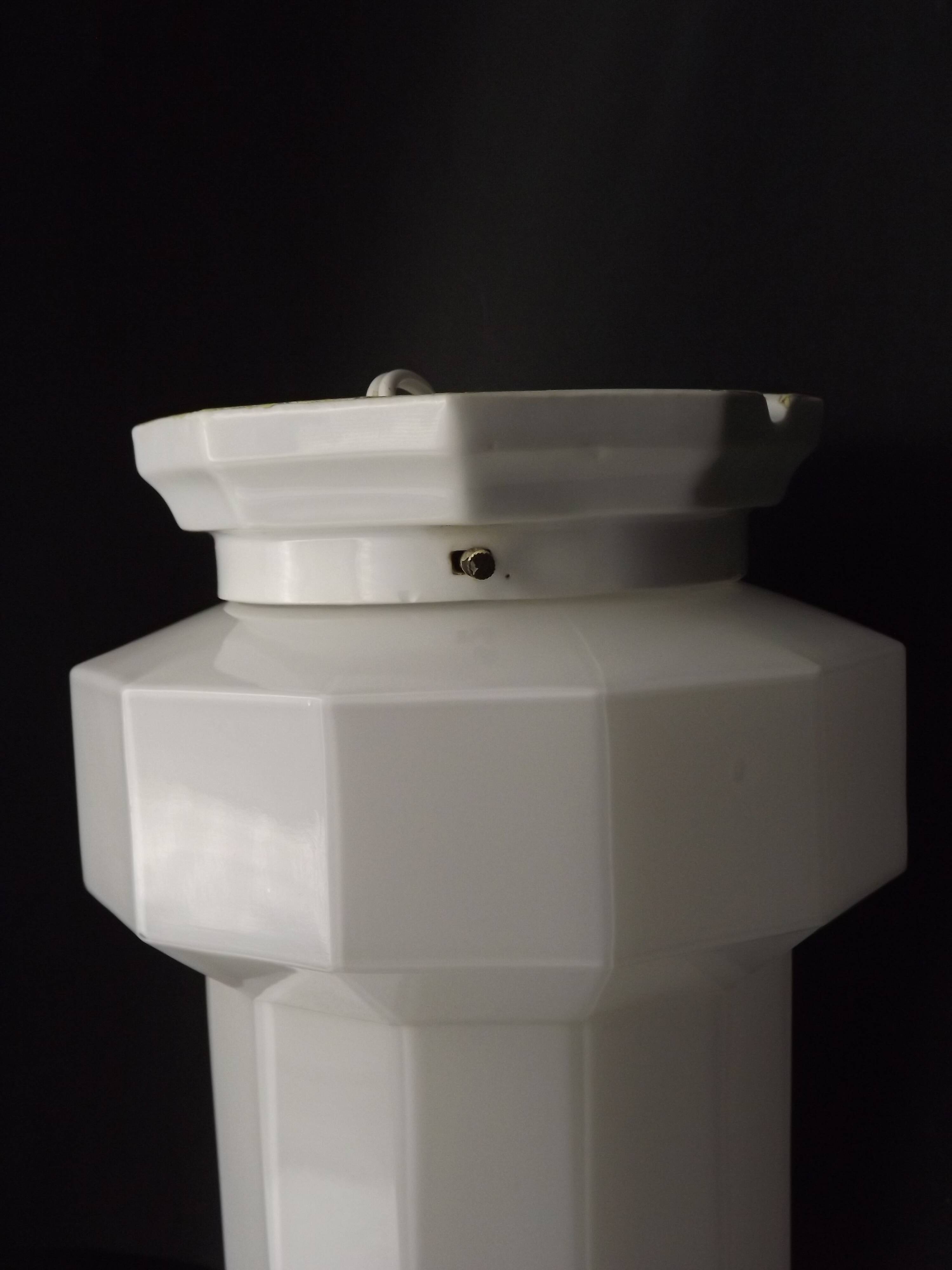French Art Deco Skyscraper Ceiling Light White Opaque Glass - Limoges Mount
