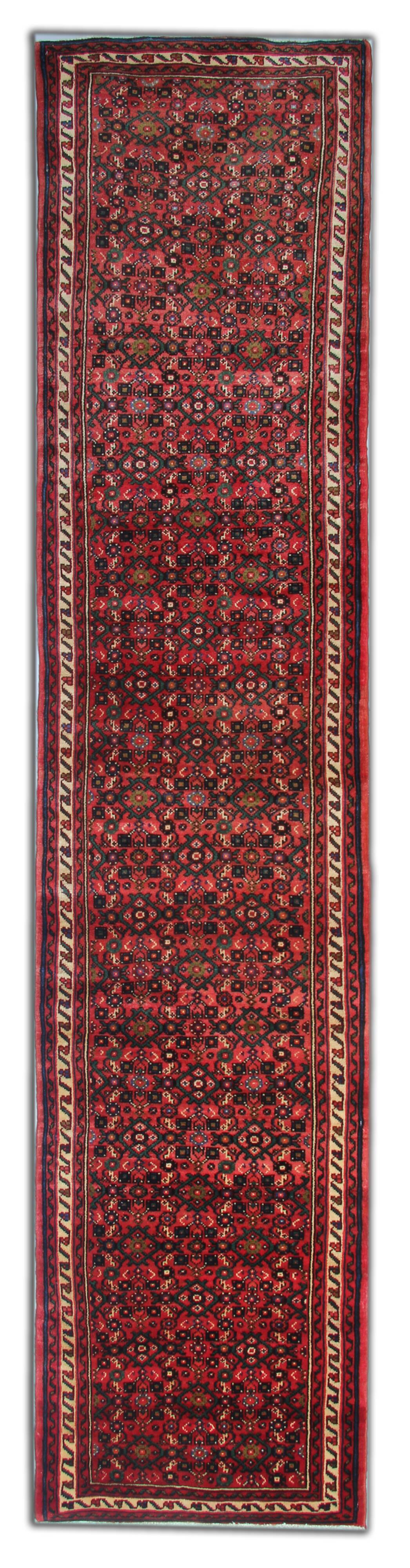 Long Vintage Oriental Runner Rug Handwoven Geometric Wool Stair Runner