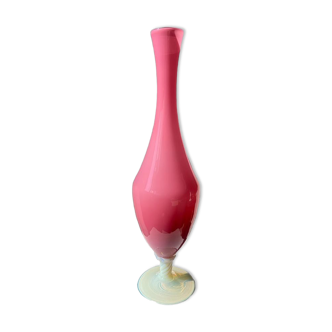 Vintage pink opaline glass vase, white foot h: 53cm
