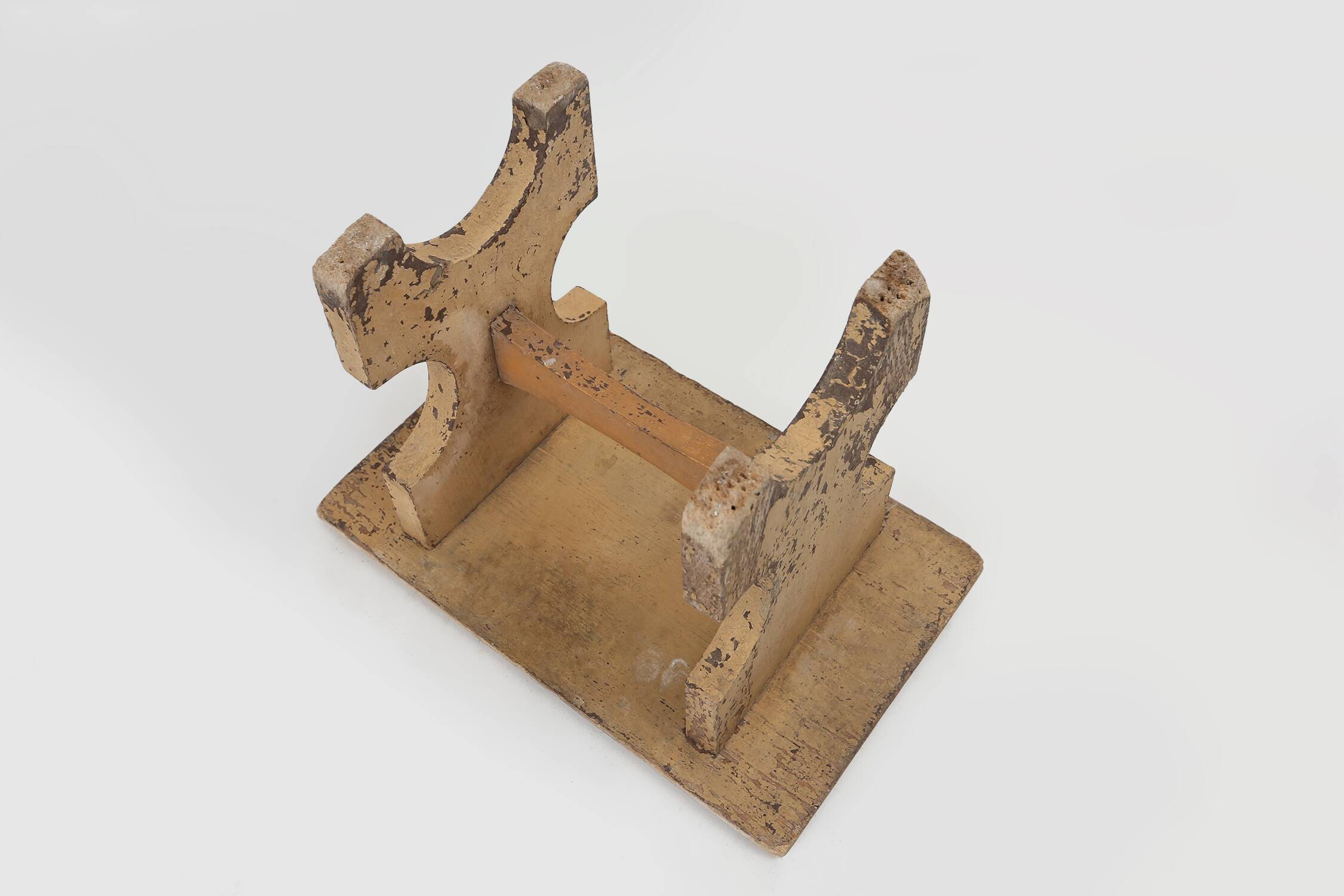 Beautiful shaped rustig low stool in painted wood, France ca. 1900