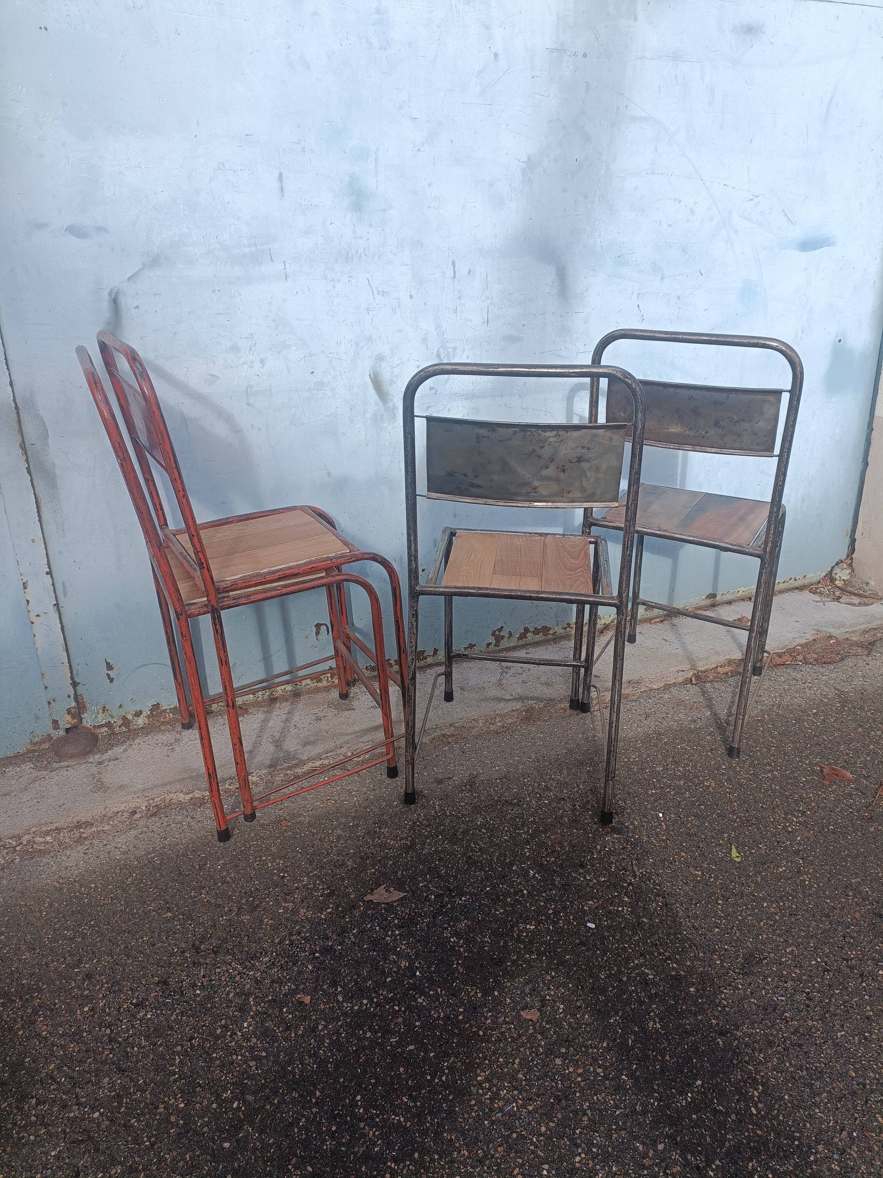 4 antique metal wooden chairs