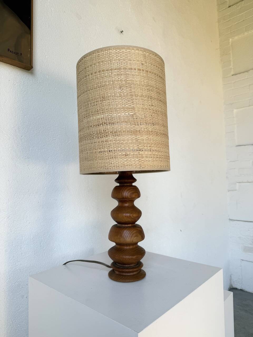 1950s turned oak wood table lamp