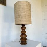 1950s turned oak wood table lamp