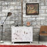 Buffet bahut enfilade - vintage - 1950 - compass feet - white patina