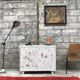 Buffet bahut vintage 1950 pieds compas patine blanche
