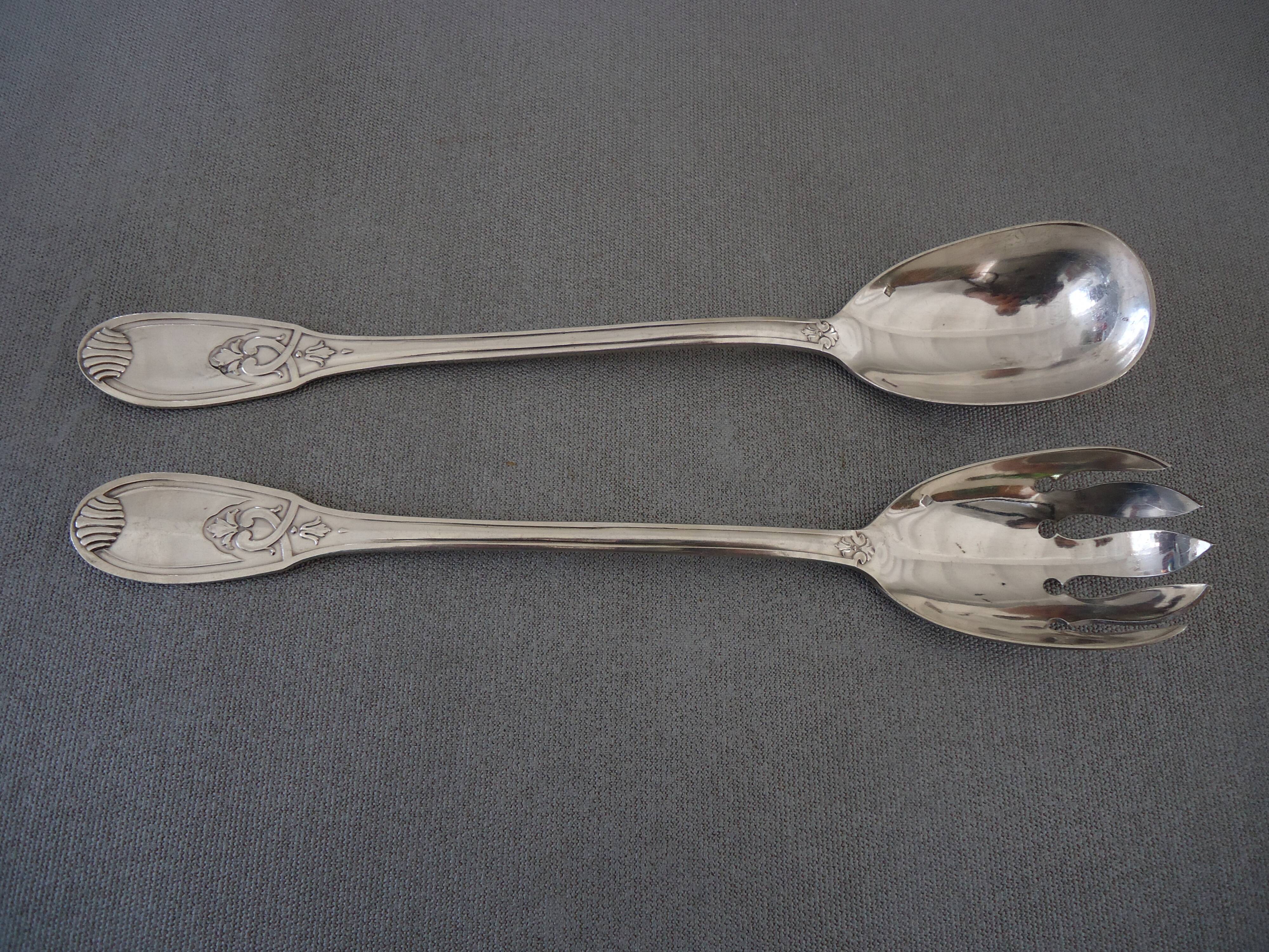 Silver metal salad cutlery, silver