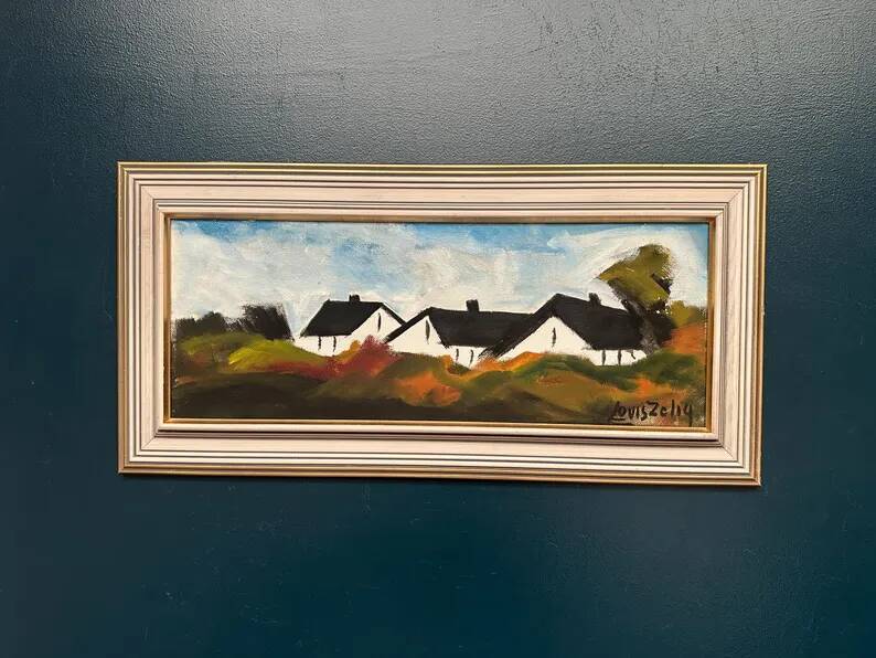Original Swedish Oil on Panel – “Landscape with Farm” by Louis Zelig – Signed – Vintage & Framed – 78 × 39 cm (30.7" × 15.4")