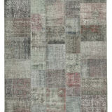 Hand-knotted oriental vintage 199 cm x 301 cm grey patchwork carpet