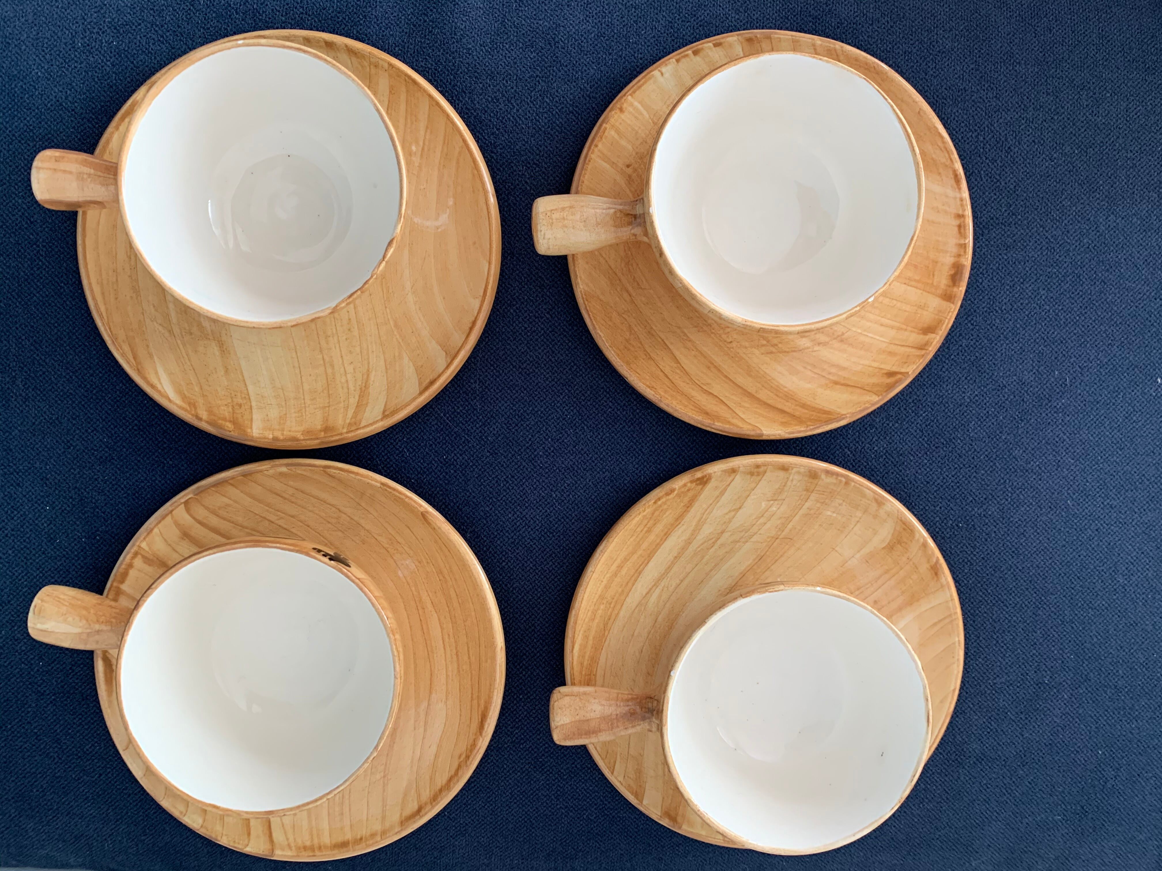 4 coffee cups and 4 sub cups zoomorphic ceramic animals Grandjean Jourdan Vallauris 1950