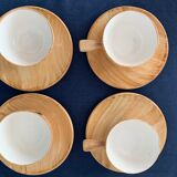 4 coffee cups and 4 sub cups zoomorphic ceramic animals Grandjean Jourdan Vallauris 1950