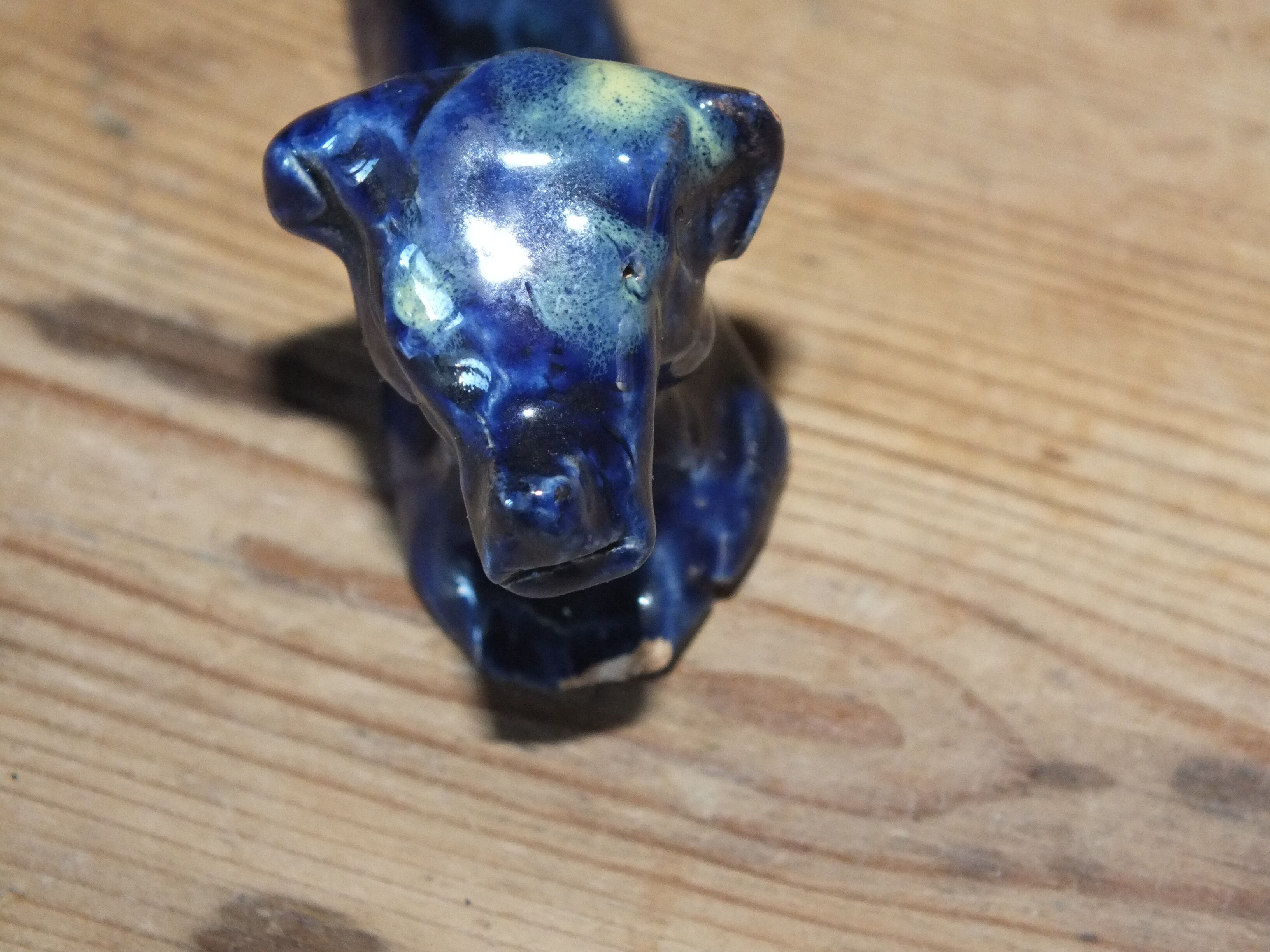 6 knife-wielding colorful ceramic dogs 60s