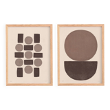 Duo of abstract paintings with geometric brown illustration signed Eawy.