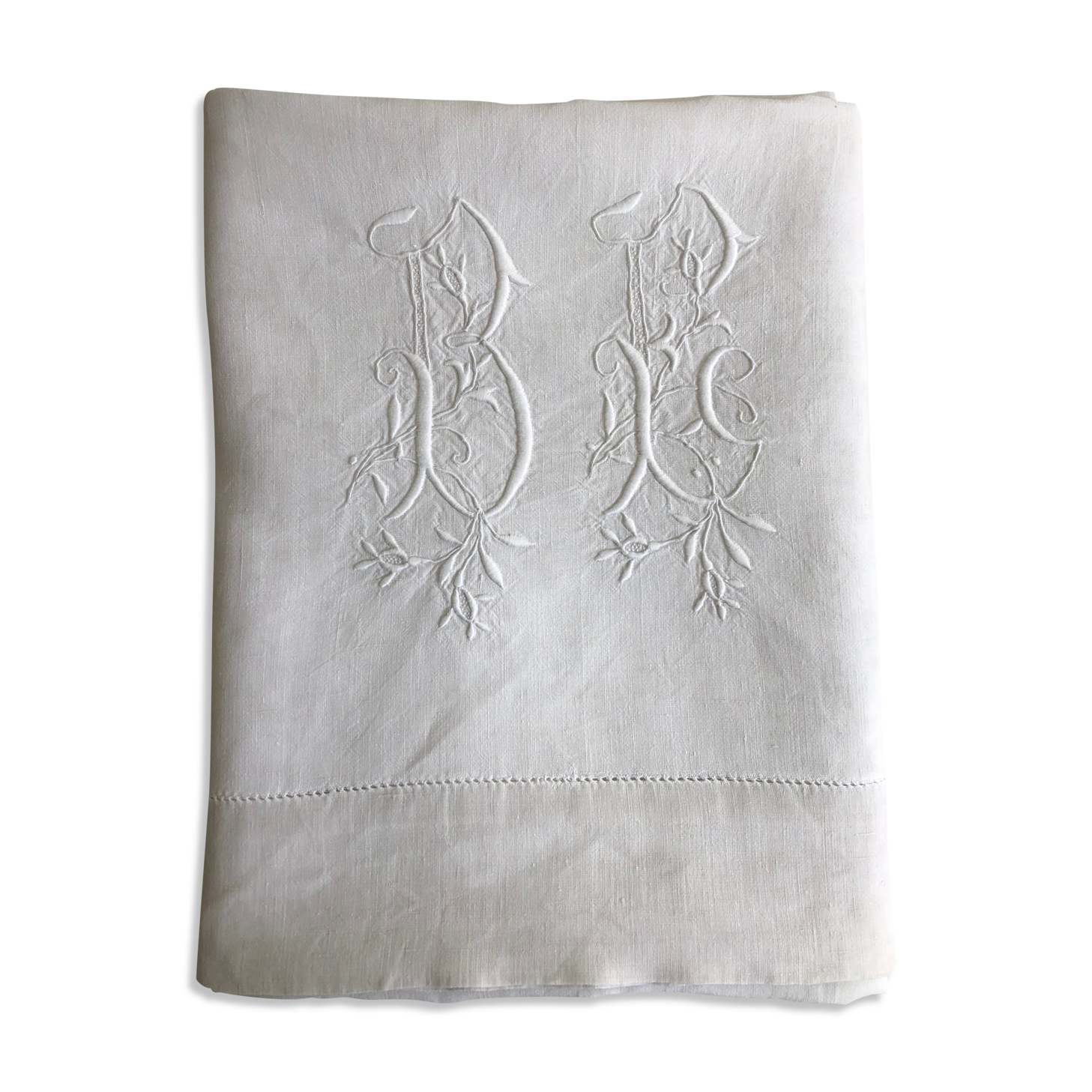Antique linen: embroidered sheet, monogram