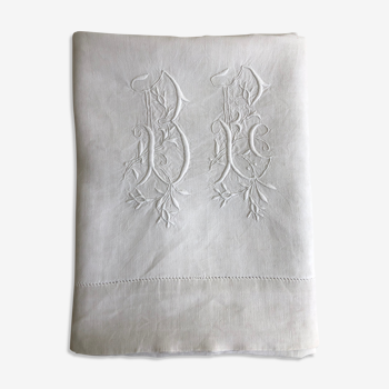 Antique linen: embroidered sheet, monogram