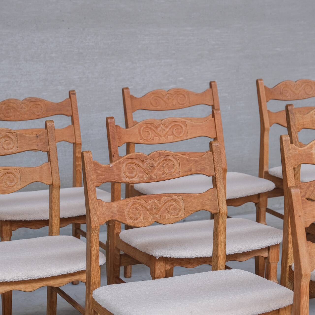 Set of 8 Oak Mid-Century Danish Dining Chairs attr. to Henning Kjaernulf