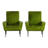 Pair of green velvet armchairs, 1950