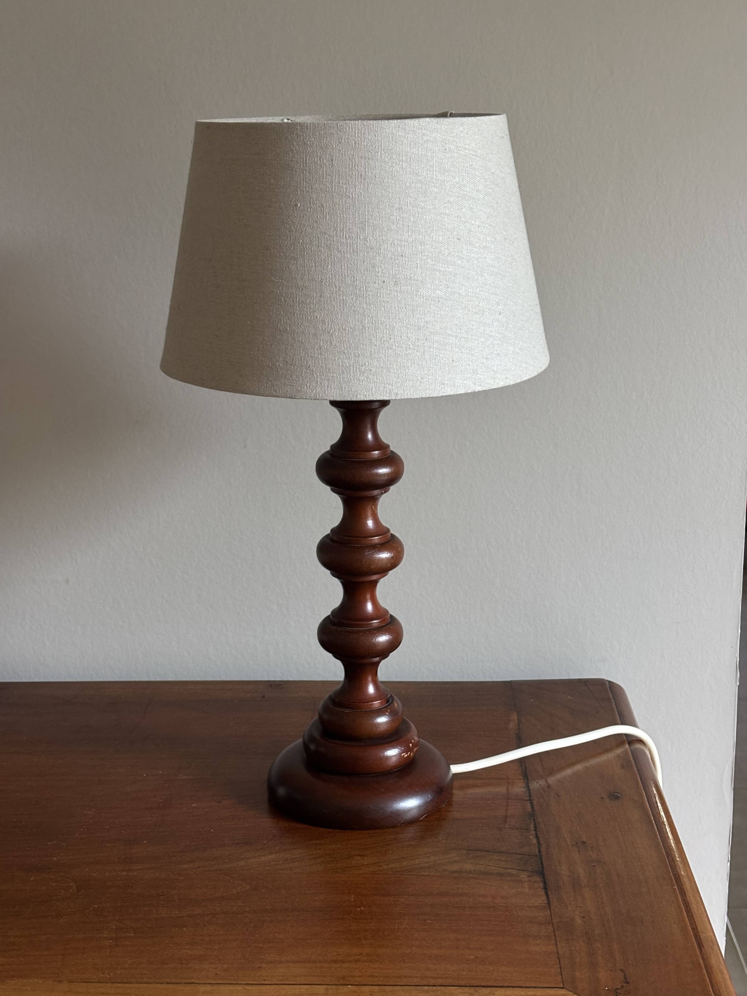 Turned wooden lamp