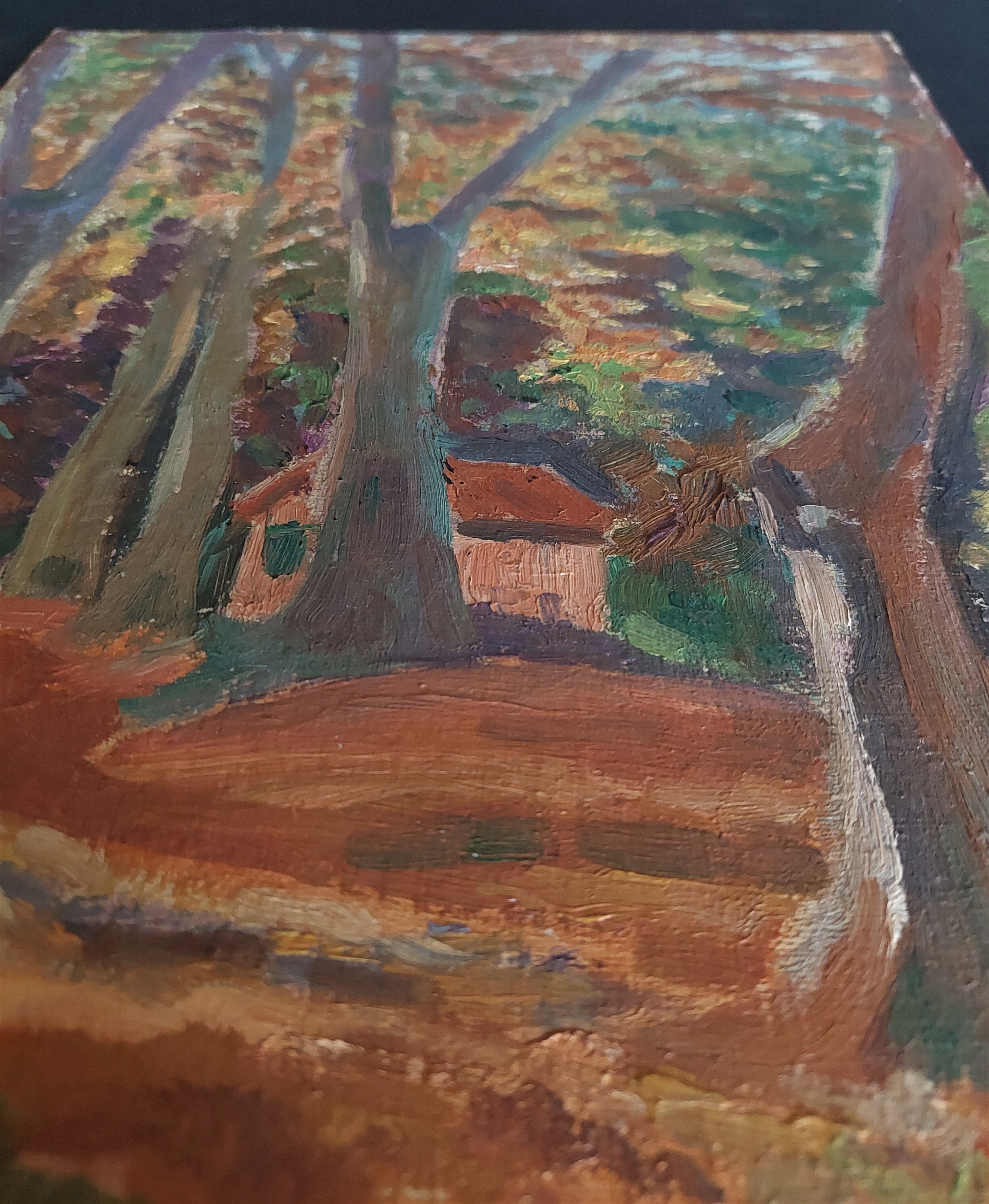 Painting oil on cardboard landscape