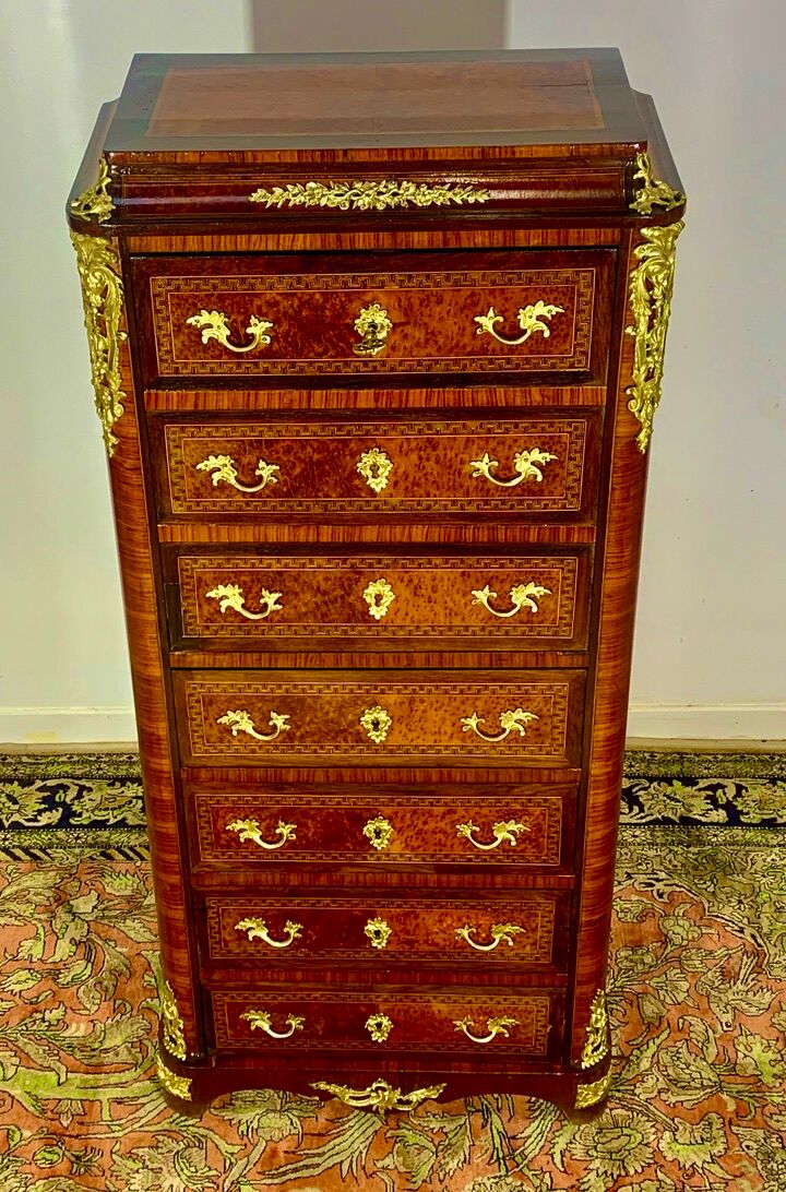 Secretary Napoleon in rosewood, violet wood and gilded bronzes.