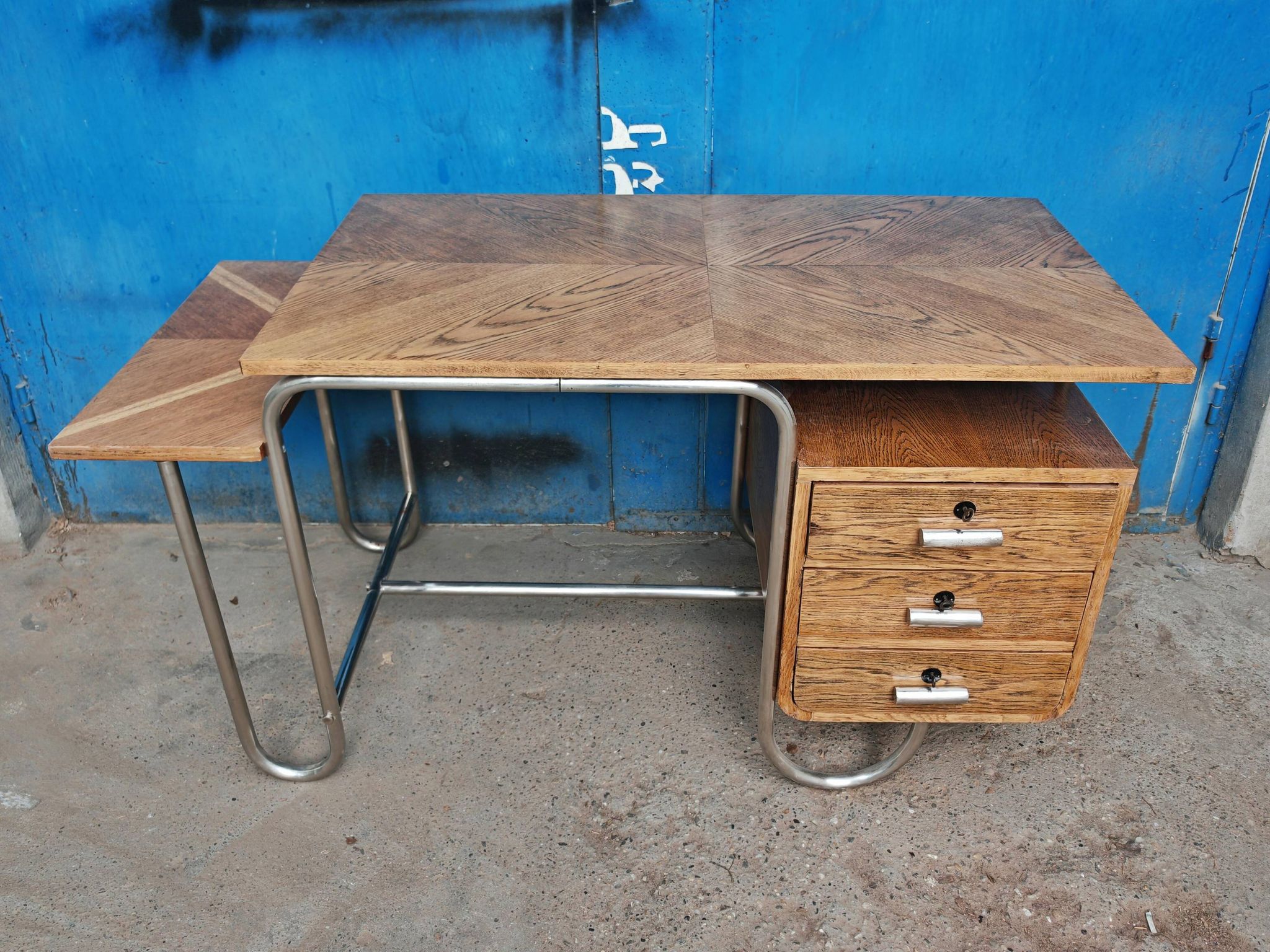 Bureau Bauhaus in ash veneer and tubular steel by Andre Lurcat