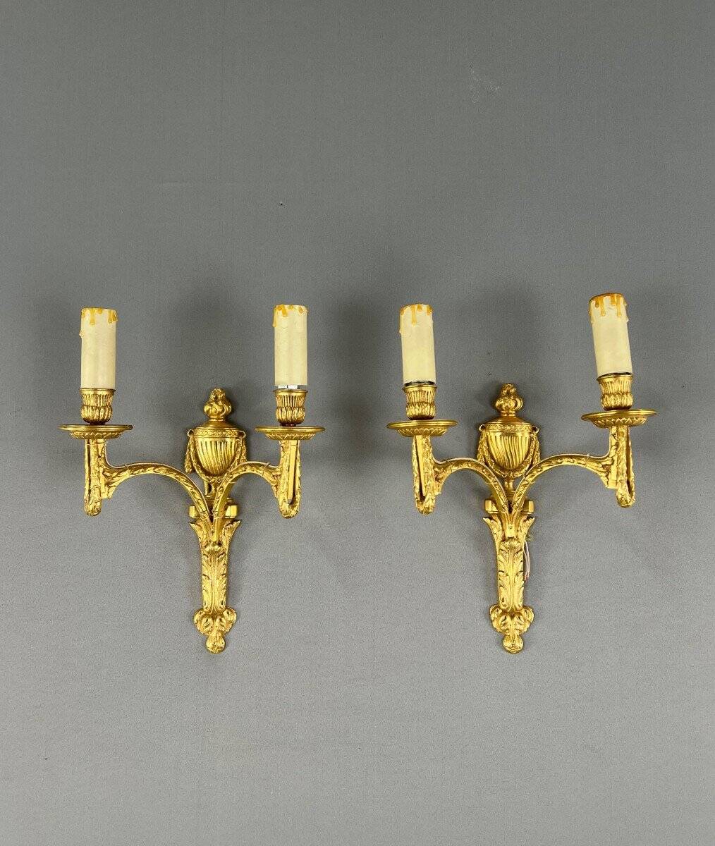 Pair of Gilt Bronze Wall Lights, Maison Baguès, Louis XVI Style, 20th Century