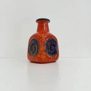 Scheurich West Germany Bay ceramic vase orange with blue fossils, 1970s