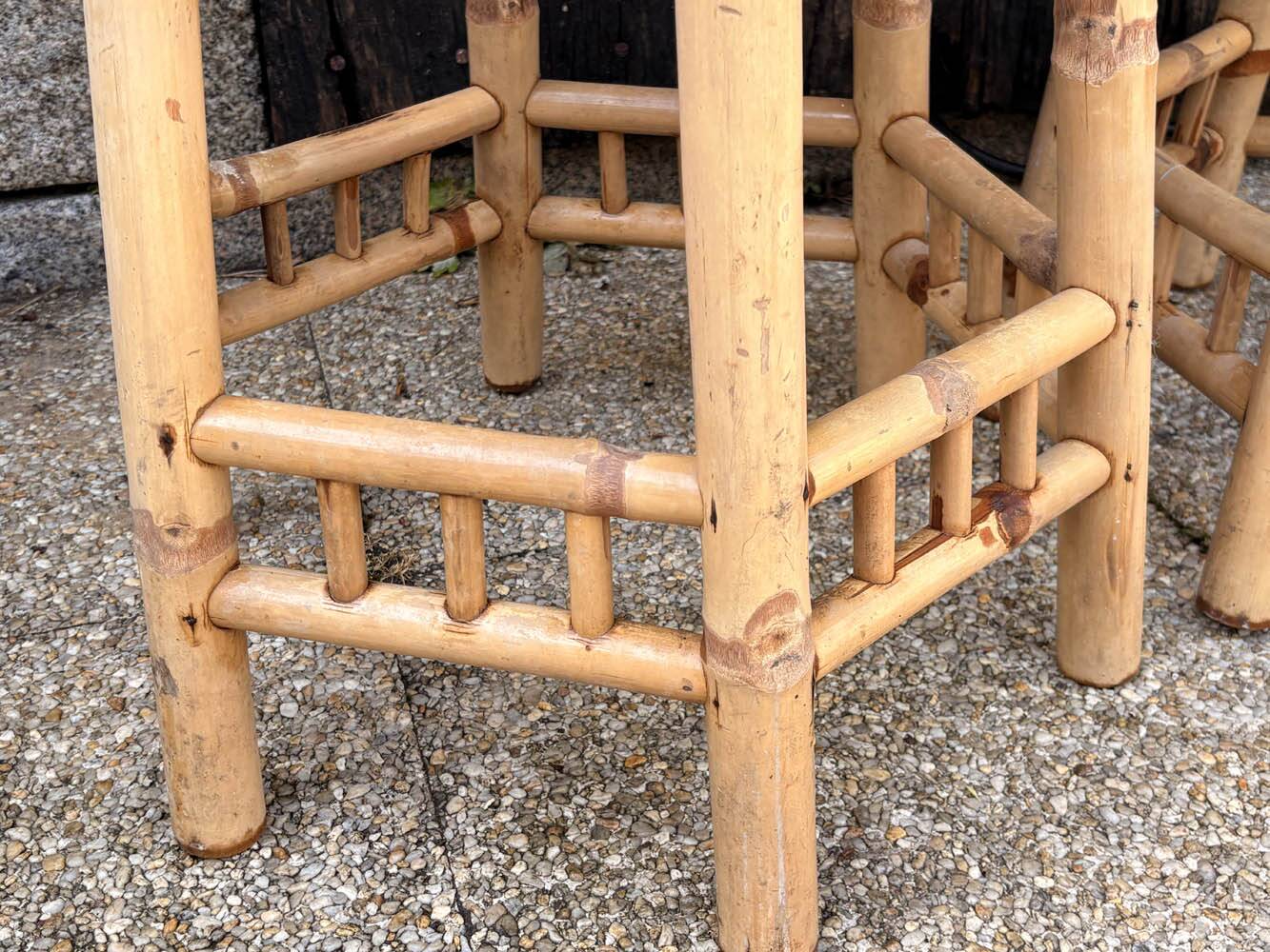 Two high bamboo stools – hexagonal top, vintage, 1970s