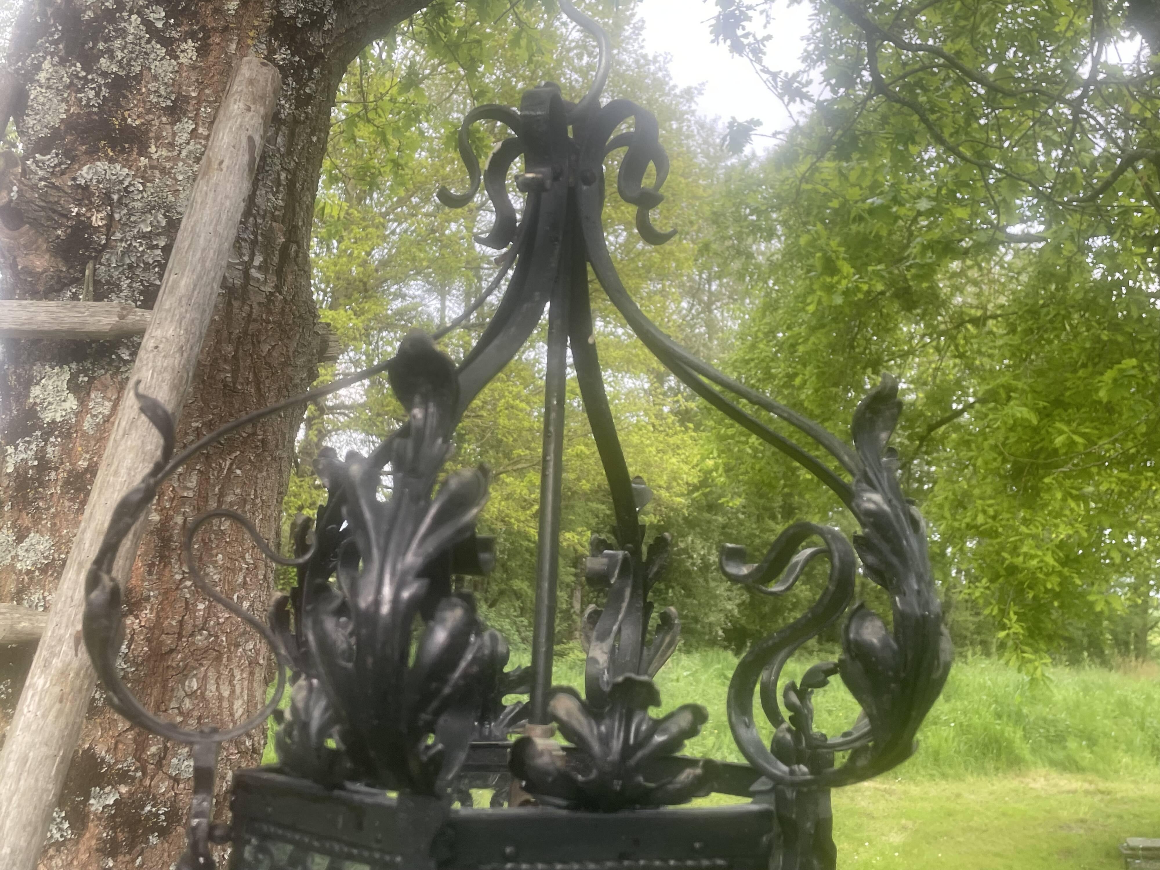 Vestibule lantern, hall, wrought iron entrance & cathedral glass, 80 cm pendant light
