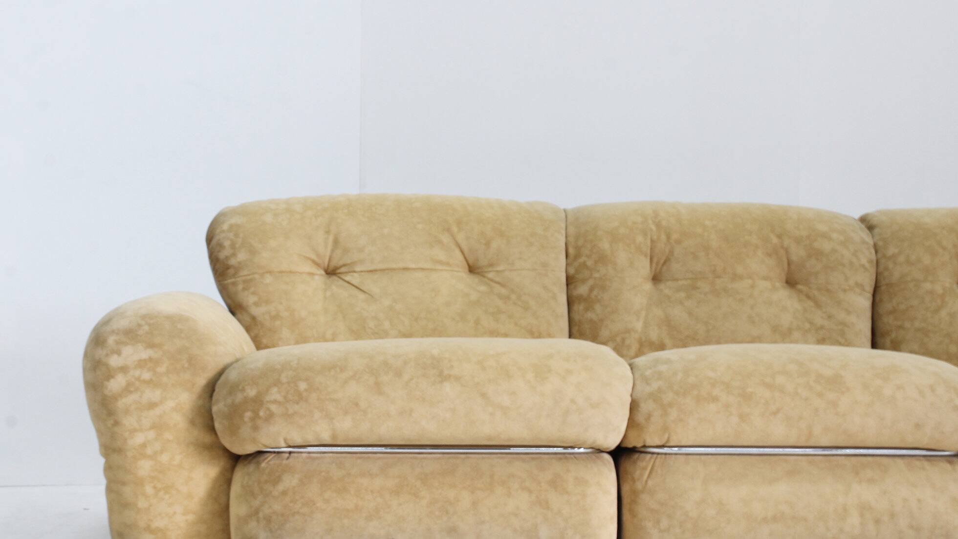 Vintage Italian curved modular chrome sofa 1970s