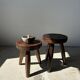 Tripod stool in upcycled teak high hollow - Small tripod stool in solid brown wood seat circ