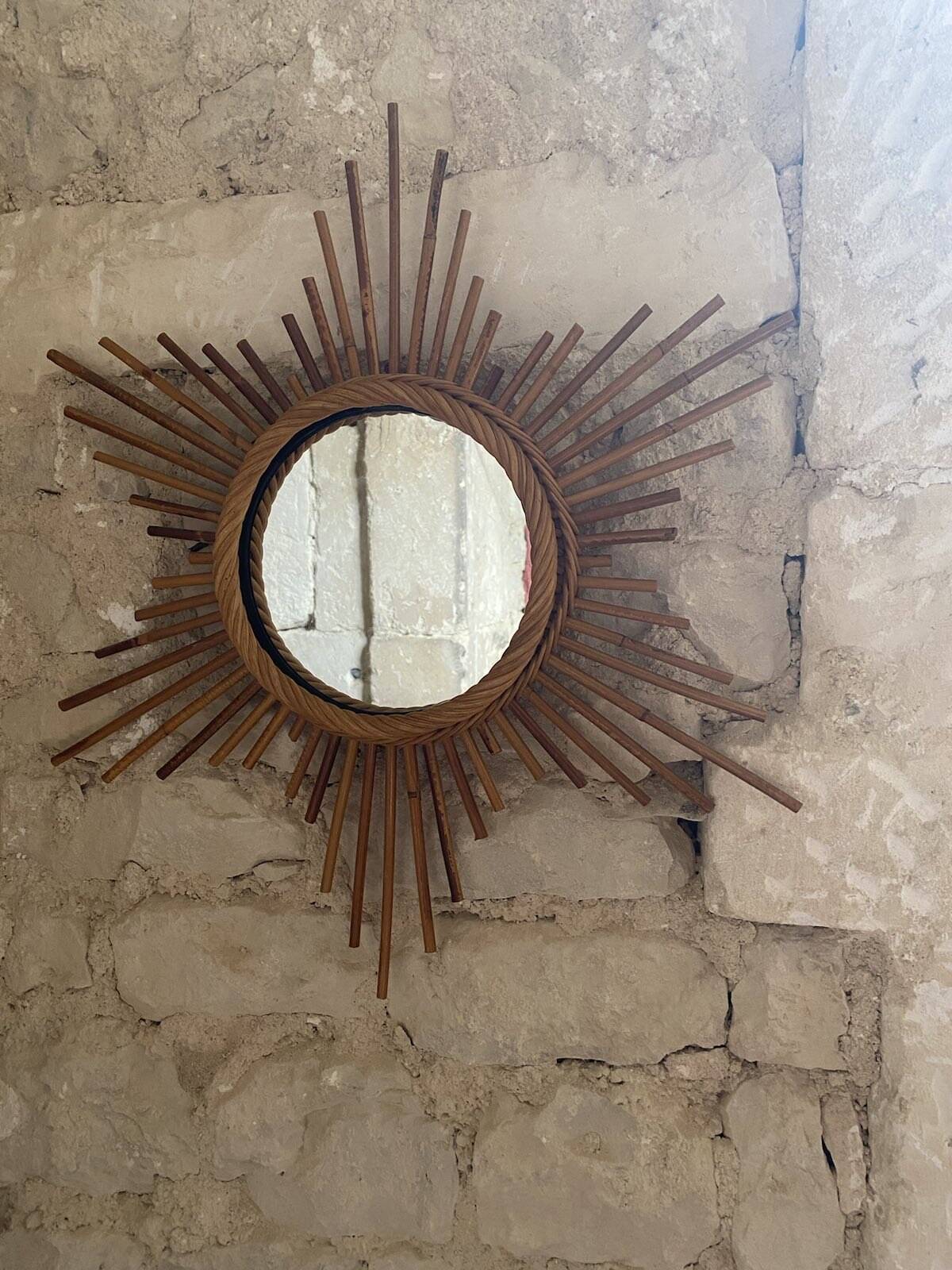 Elegant Sun Rattan Mirror