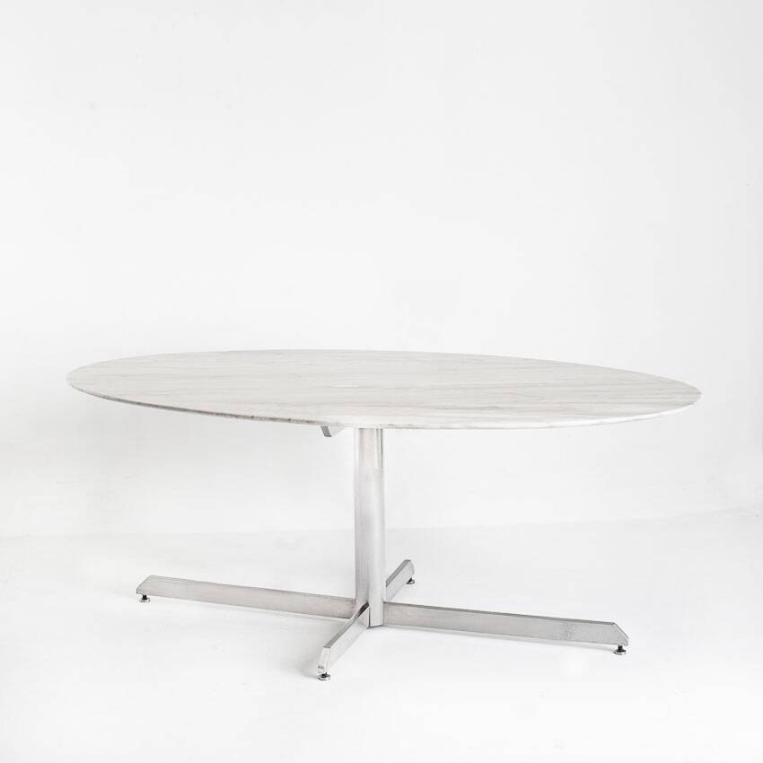 Dining table Roche Bobois. Metal and white marble. France, 1960s