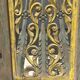Rectangular Indonesian construction element with blue and yellow plant in carved wood