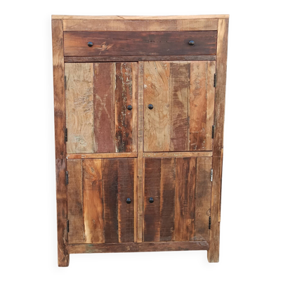Meuble de rangement en bois ancien, 4 portes, 1 tiroir