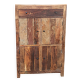 Meuble de rangement en bois ancien, 4 portes, 1 tiroir