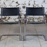Cantilever armchair in chromed metal and black leather, 1970