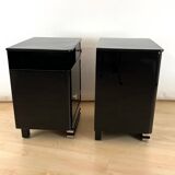 Art Deco Bedside Cabinets in Black Lacquer & Chrome, France, 1930, Set of 2