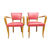 Pair of red vintage bridge armchairs