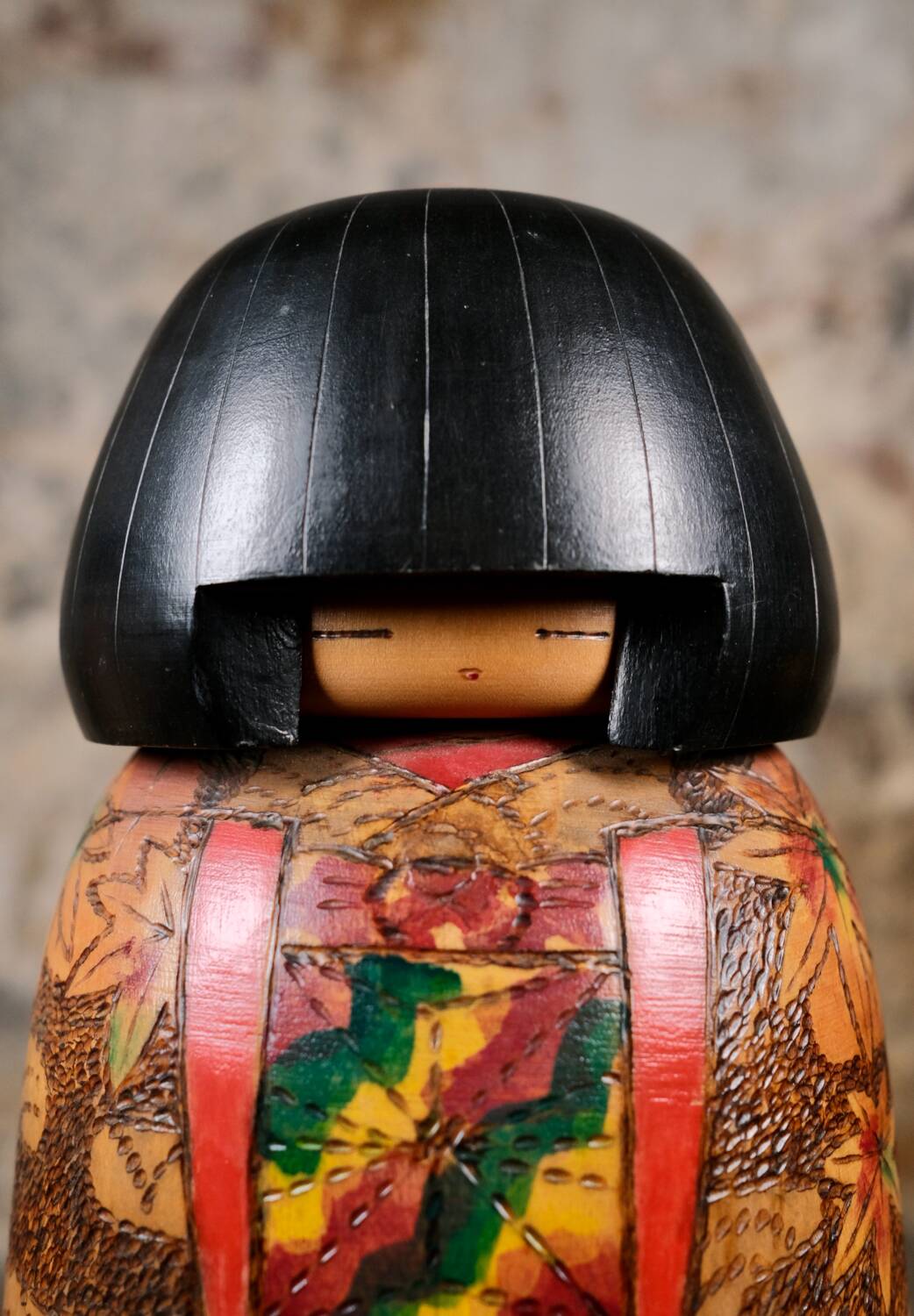 Maple leaf kokeshi, by Inosuke Kobayashi, Japan, 1970s