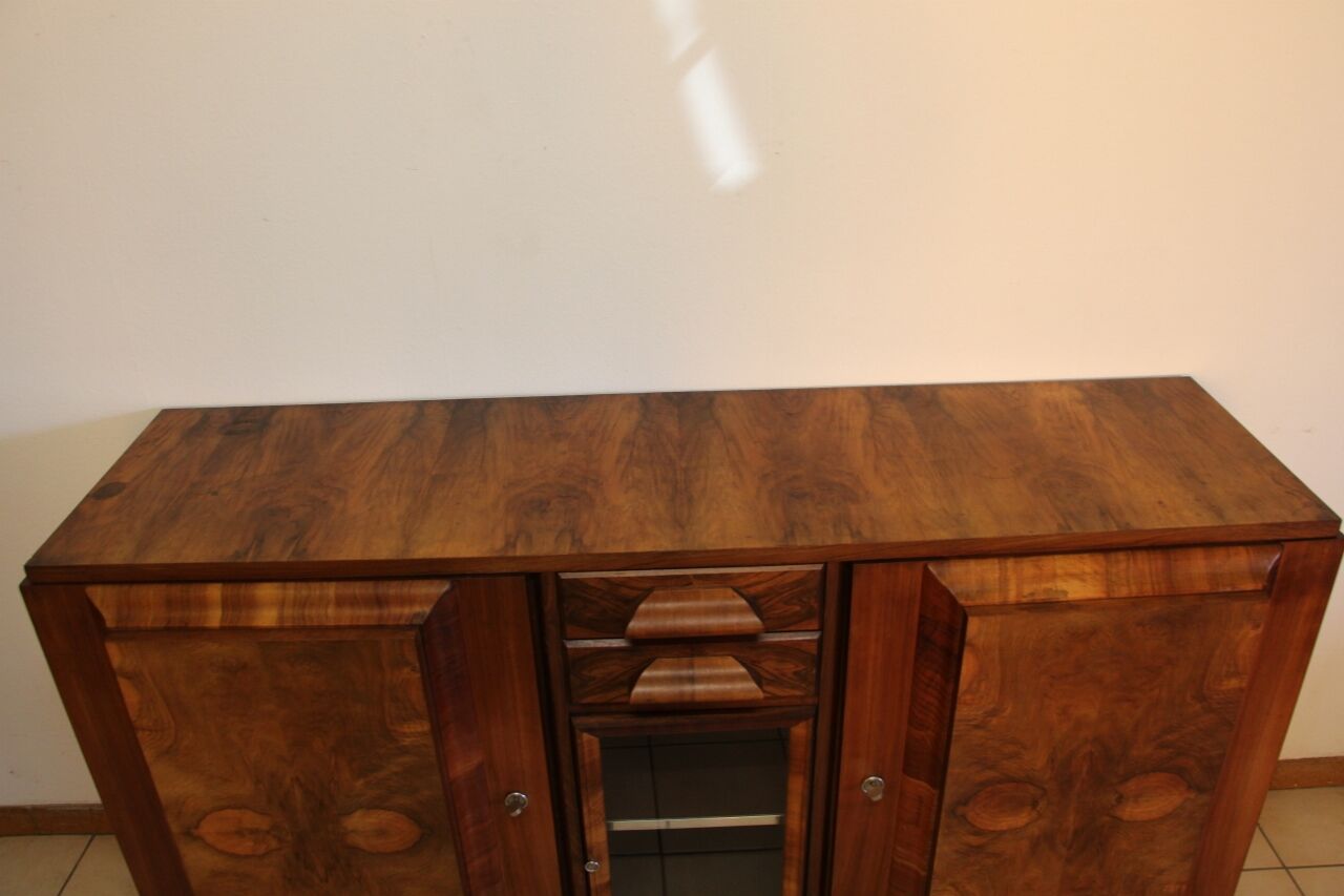 Sideboard from the 50s in burr walnut, stamped