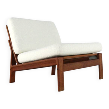 'Nimtofte' armchair in wood and white fabric, Denmark 1950s