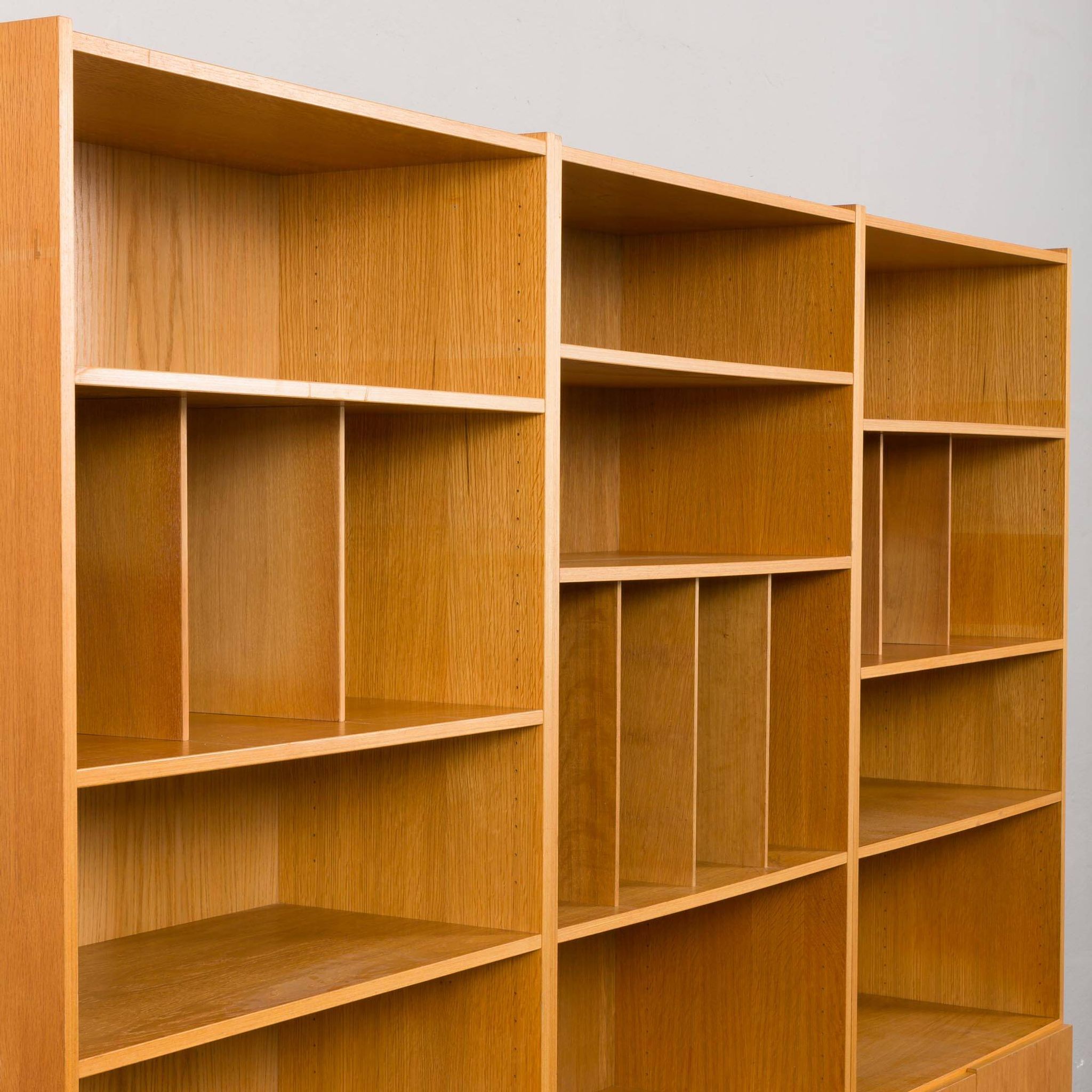 Ib Kofod Larsen Danish oak 3 modules bookshelf vinyl records shelves for Faarup, Denmark, 80s